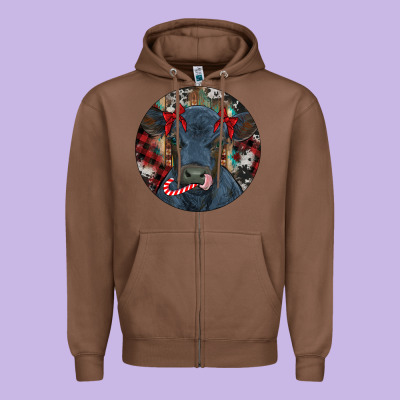 Black Angus Calf Christmas Zipper Hoodie Designed By Ranaportraitstore