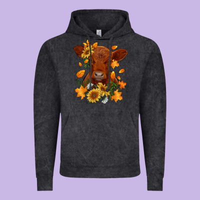 Fall Red Angus Calf Dried Leaves And Sunflowers Vintage Hoodie Designed By Ranaportraitstore