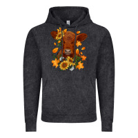 Fall Red Angus Calf Dried Leaves And Sunflowers Vintage Hoodie | Teevron