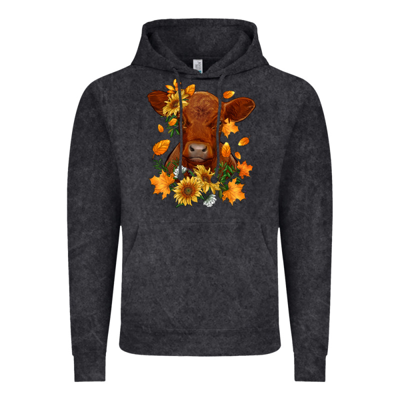 Fall Red Angus Calf Dried Leaves And Sunflowers Vintage Hoodie by RanaPortraitStore | Teevron