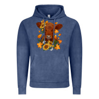Vintage Denim fall red angus calf dried leaves and sunflowers Vintage Hoodie - RanaPortraitStore
