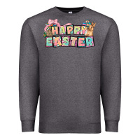 Charcoal Heather Happy Easter plate letters Easter Day Premium Sweatshirt - HowdyJamesFarm