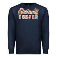 Navy Happy Easter plate letters Easter Day Premium Sweatshirt - HowdyJamesFarm