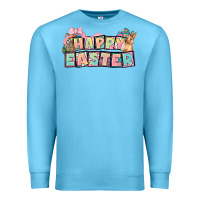 Ocean Blue Happy Easter plate letters Easter Day Premium Sweatshirt - HowdyJamesFarm