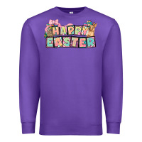 Purple Happy Easter plate letters Easter Day Premium Sweatshirt - HowdyJamesFarm