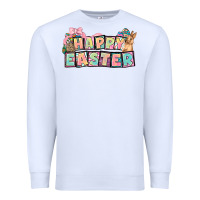 White Happy Easter plate letters Easter Day Premium Sweatshirt - HowdyJamesFarm