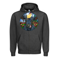 Charcoal Heather Black Angus Cattle with Santa Chick Christmas Zipper Hoodie - RanaPortraitStore