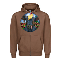 Chestnut Black Angus Cattle with Santa Chick Christmas Zipper Hoodie - RanaPortraitStore