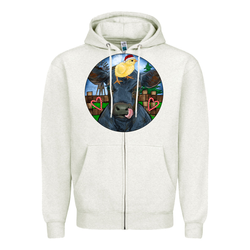 Black Angus Cattle With Santa Chick Christmas Zipper Hoodie by RanaPortraitStore | Teevron