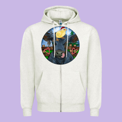 Black Angus Cattle With Santa Chick Christmas Zipper Hoodie Designed By Ranaportraitstore