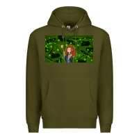 Army Green wizard girl and cat Premium Hoodie - TumblerDesignByShophia