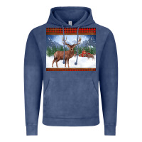Vintage Denim christmas reindeer red barn country farm christmas Vintage Hoodie - BarkalooDesign
