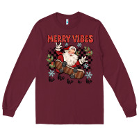 Burgundy merry vibes ho ho ho Long Sleeve Tee - MaliasSmallBusiness