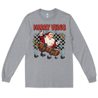 Heather Grey merry vibes ho ho ho Long Sleeve Tee - MaliasSmallBusiness