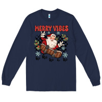 Navy merry vibes ho ho ho Long Sleeve Tee - MaliasSmallBusiness