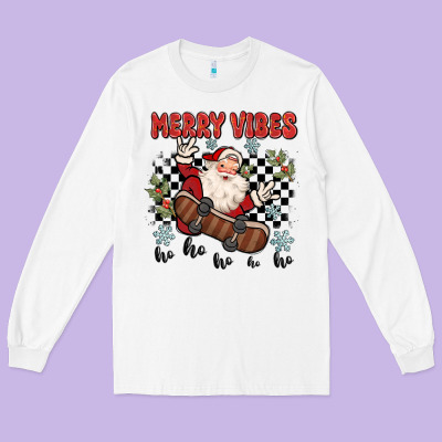 Merry Vibes Ho Ho Ho Long Sleeve Tee Designed By Maliassmallbusiness