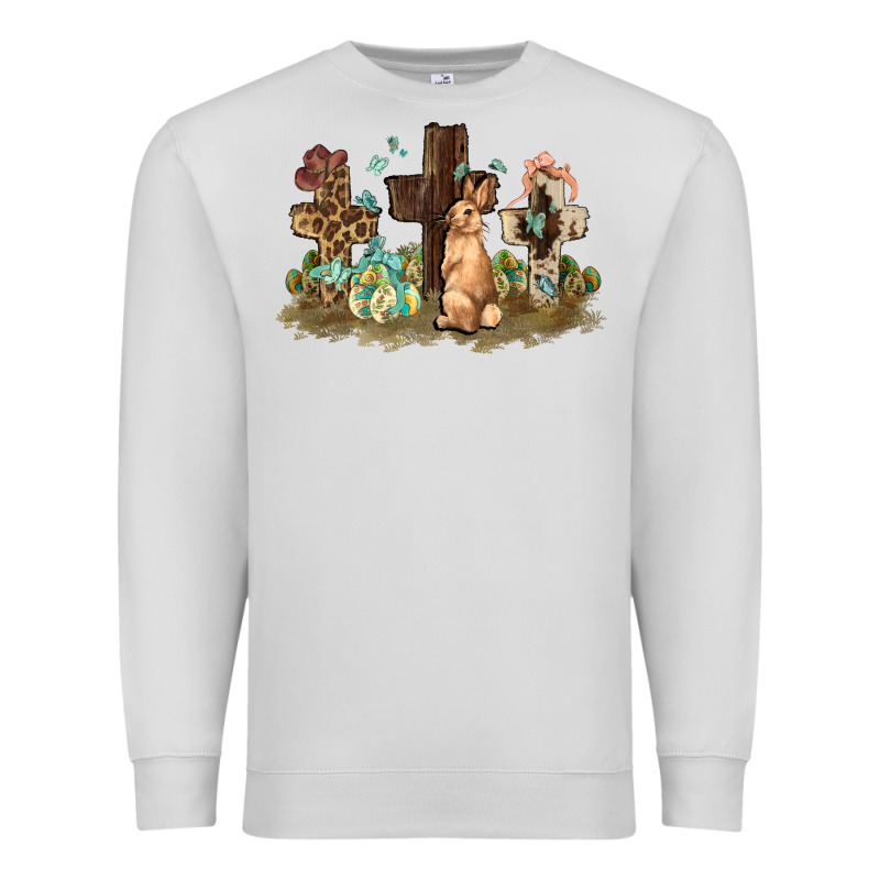 Western Rabbit Bunny With Crosses Easter Day Premium Sweatshirt by HowdyJamesFarm | Teevron