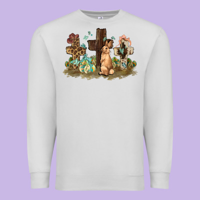 Western Rabbit Bunny With Crosses Easter Day Premium Sweatshirt Designed By Howdyjamesfarm