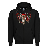 Black Western Christmas Bull Skull Zipper Hoodie - RanaPortraitStore