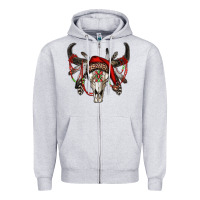 Heather Grey Western Christmas Bull Skull Zipper Hoodie - RanaPortraitStore