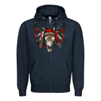 Navy Western Christmas Bull Skull Zipper Hoodie - RanaPortraitStore