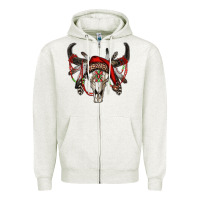 Oatmeal Heather Western Christmas Bull Skull Zipper Hoodie - RanaPortraitStore