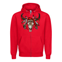 Red Western Christmas Bull Skull Zipper Hoodie - RanaPortraitStore