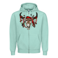 Seafoam Western Christmas Bull Skull Zipper Hoodie - RanaPortraitStore