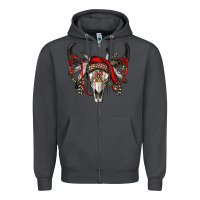 Smoke Western Christmas Bull Skull Zipper Hoodie - RanaPortraitStore