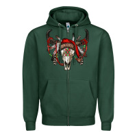 Sports Green Western Christmas Bull Skull Zipper Hoodie - RanaPortraitStore