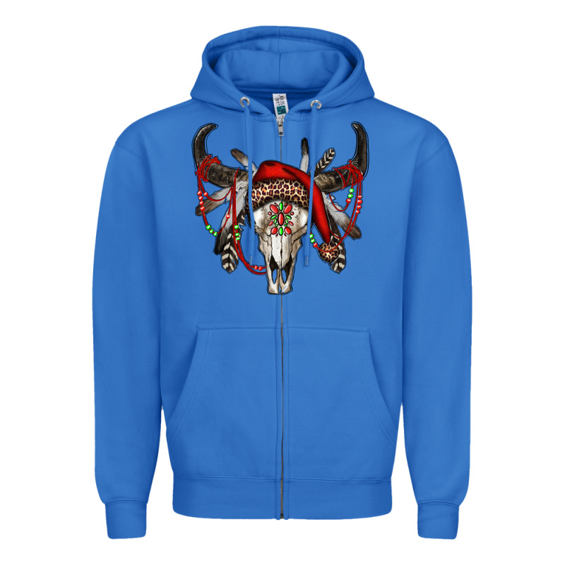 Western Christmas Bull Skull Zipper Hoodie by RanaPortraitStore | Teevron