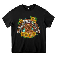 Black scottish calf sunflowers rainbow Heavy Core Tee - BarkalooDesign