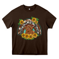 Chocolate Brown scottish calf sunflowers rainbow Heavy Core Tee - BarkalooDesign