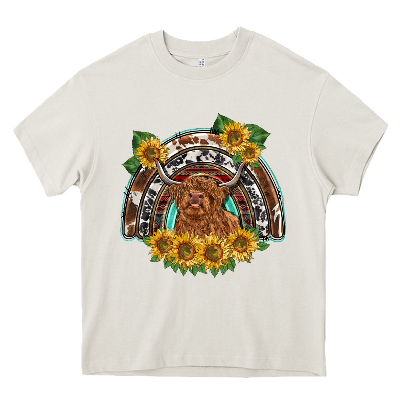 Scottish Calf Sunflowers Rainbow Heavy Core Tee by BarkalooDesign | Teevron