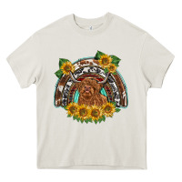 Cream scottish calf sunflowers rainbow Heavy Core Tee - BarkalooDesign