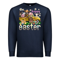 Navy Happy Easter truck with farm animals Easter Day Premium Sweatshirt - HowdyJamesFarm