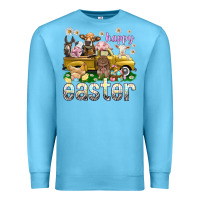 Ocean Blue Happy Easter truck with farm animals Easter Day Premium Sweatshirt - HowdyJamesFarm