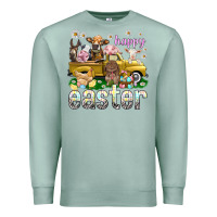 Seafoam Happy Easter truck with farm animals Easter Day Premium Sweatshirt - HowdyJamesFarm