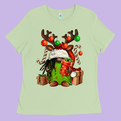 Christmas Afro Gnomes Ladies Tee Designed By Fadigitalartstudio