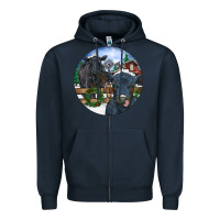 Navy Black Angus Cattle and Calf Christmas Zipper Hoodie - RanaPortraitStore