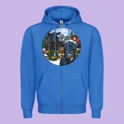 Black Angus Cattle And Calf Christmas Zipper Hoodie Designed By Ranaportraitstore