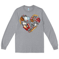 Heather Grey bake tools hearts Long Sleeve Tee - NancyCooperArtShop