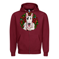 Burgundy Christmas Bull Terrier Zipper Hoodie - RanaPortraitStore