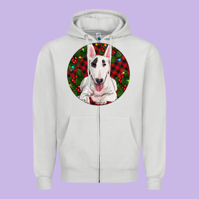 Christmas Bull Terrier Zipper Hoodie Designed By Ranaportraitstore