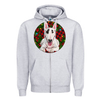 Heather Grey Christmas Bull Terrier Zipper Hoodie - RanaPortraitStore