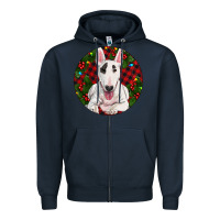 Navy Christmas Bull Terrier Zipper Hoodie - RanaPortraitStore