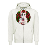 Oatmeal Heather Christmas Bull Terrier Zipper Hoodie - RanaPortraitStore