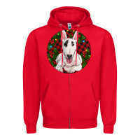 Red Christmas Bull Terrier Zipper Hoodie - RanaPortraitStore