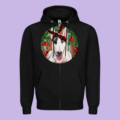 Christmas Bull Terrier Zipper Hoodie Designed By Ranaportraitstore