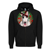 Black Christmas Bull Terrier Zipper Hoodie - RanaPortraitStore